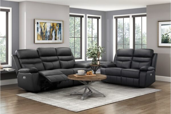 9628BLK-PW Seating-Hancock Collection 2pc Set: Sofa, Love (Power)