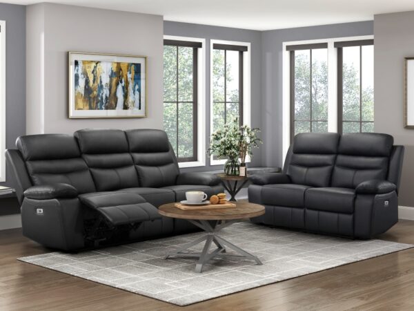 9628BLK-PW Seating-Hancock Collection 2pc Set: Sofa, Love (Power)