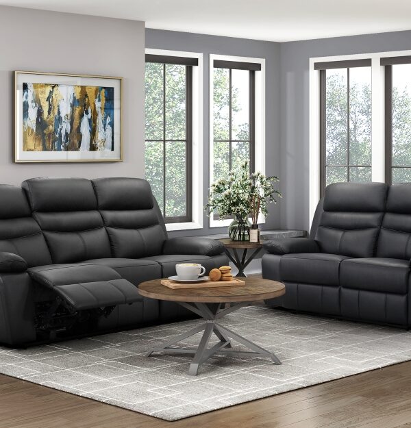 9628BLK-PW Seating-Hancock Collection 2pc Set: Sofa, Love (Power)