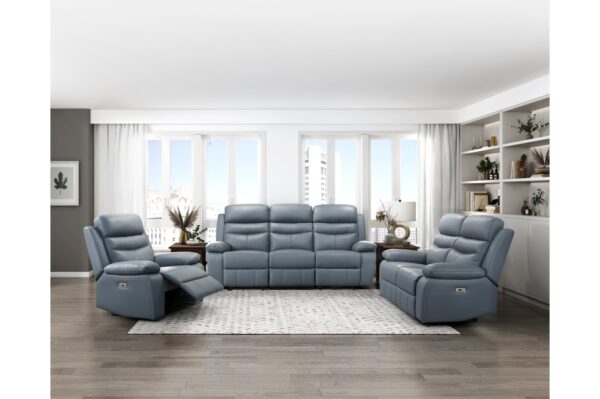 9628BUE-PW Seating-Hancock Collection 2pc Set: Sofa, Love (Power)