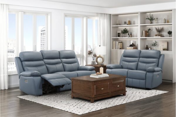 9628BUE-PW Seating-Hancock Collection 2pc Set: Sofa, Love (Power)