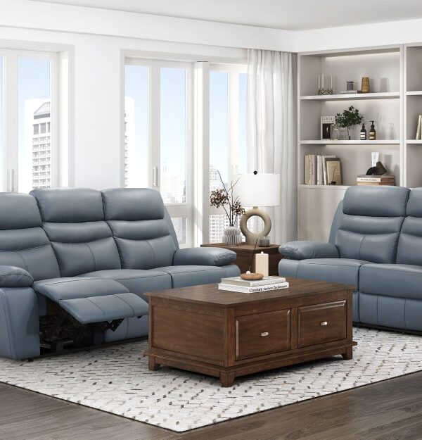 9628BUE-PW Seating-Hancock Collection 2pc Set: Sofa, Love (Power)