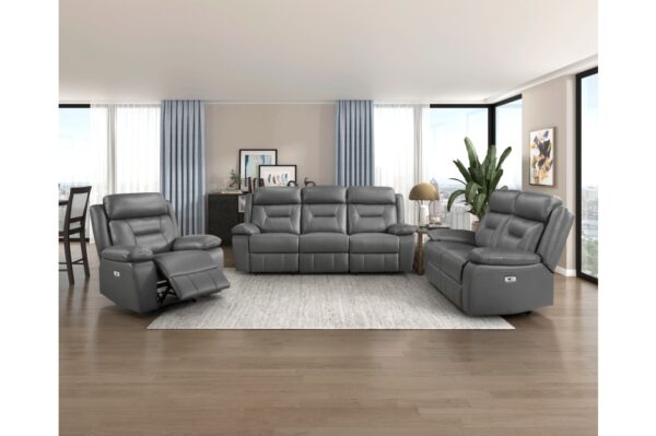 9629DGY-PW Seating-Laconia Collection 2pc Set: Sofa, Love (Power)