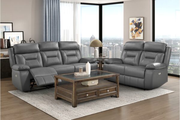 9629DGY-PW Seating-Laconia Collection 2pc Set: Sofa, Love (Power)