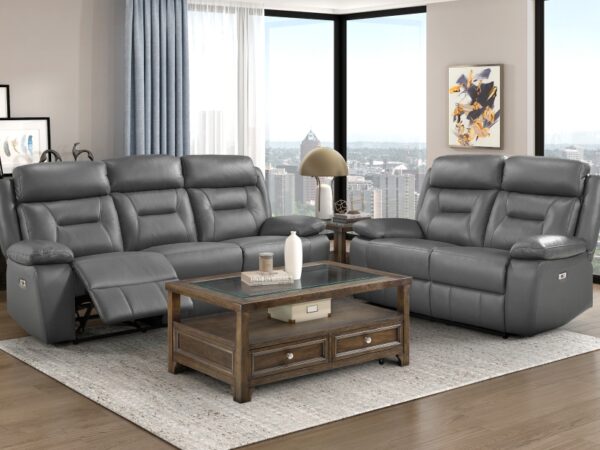 9629DGY-PW Seating-Laconia Collection 2pc Set: Sofa, Love (Power)