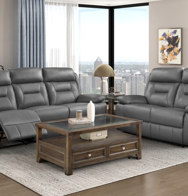 9629DGY-PW Seating-Laconia Collection 2pc Set: Sofa, Love (Power)