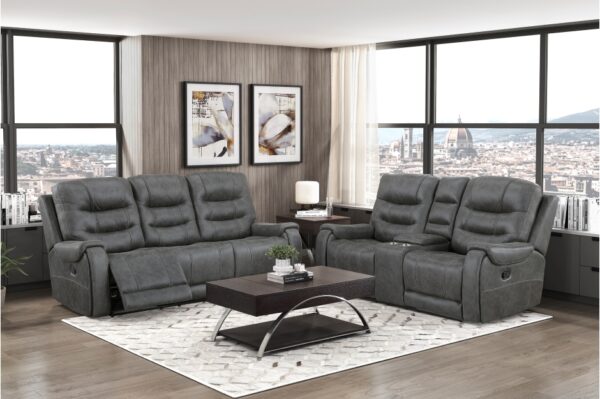 9634DGY Seating-Oberon Collection 2pc Set: Sofa, Love