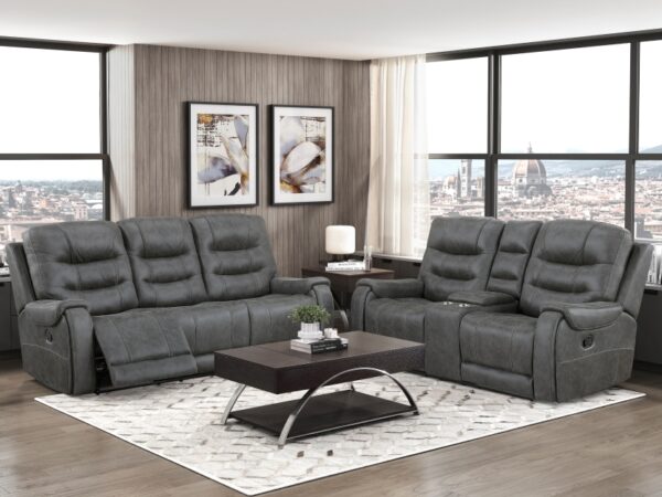 9634DGY Seating-Oberon Collection 2pc Set: Sofa, Love