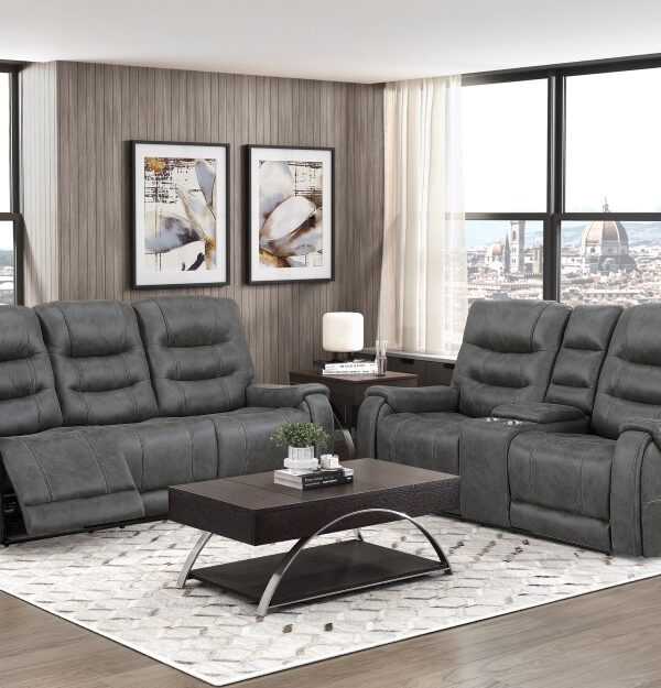 9634DGY Seating-Oberon Collection 2pc Set: Sofa, Love