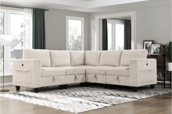 9650BE Seating-Walterboro Collection 5-Piece Sectional with Stora...