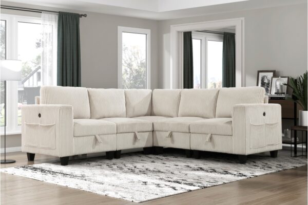 9650NBE Seating-Walterboro Collection 5-Piece Sectional with Stora...