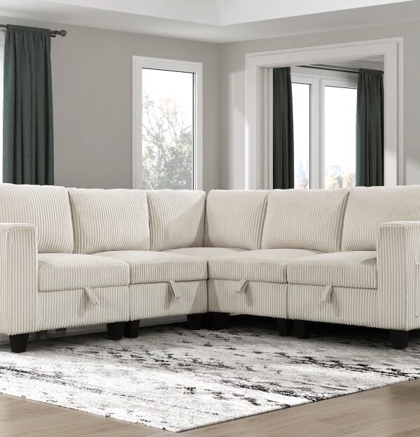 9650NBE Seating-Walterboro Collection 5-Piece Sectional with Stora...