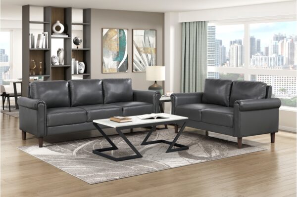 9690DGY Seating-Hector Collection 2pc Set: Sofa, Love