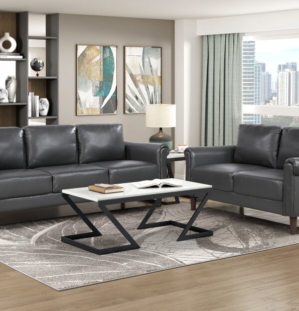9690DGY Seating-Hector Collection 2pc Set: Sofa, Love