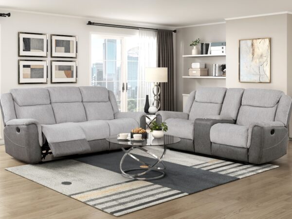 9703GY Seating-Harriette Collection 2pc Set: Sofa, Love