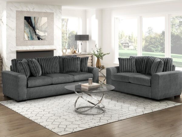 9720DGY Seating-Athena Collection 2pc Set: Sofa, Love