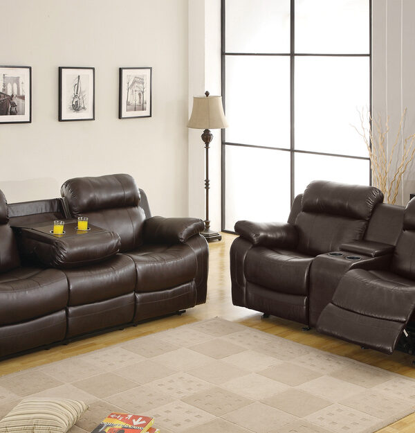 9724BRW Seating-Marille Collection 2pc Set: Sofa, Love