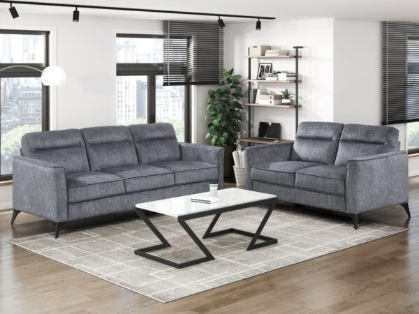 9733DGY Seating-Tellot Collection 2pc Set: Sofa, Love