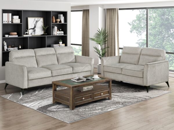 9733TAN Seating-Tellot Collection 2pc Set: Sofa, Love