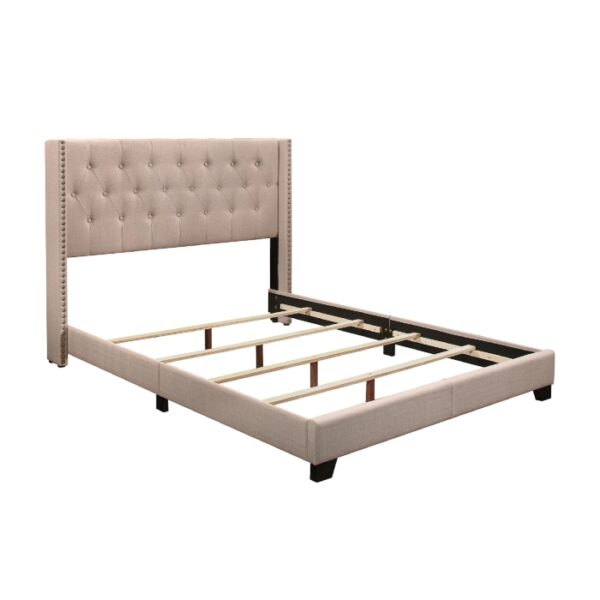 KING BED W/BEIGE FABRIC