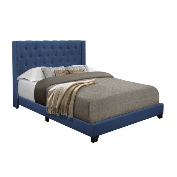 KING BED W/BLUE FABRIC