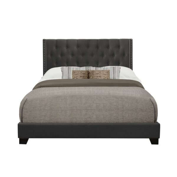 QUEEN BED W/DARK GREY FABRIC