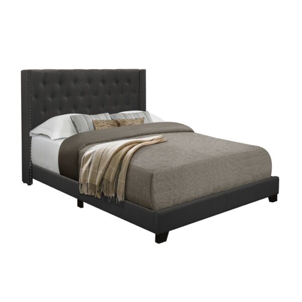 QUEEN BED W/DARK GREY FABRIC