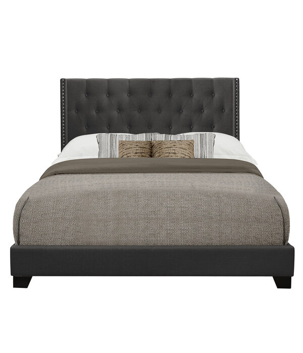 QUEEN BED W/DARK GREY FABRIC