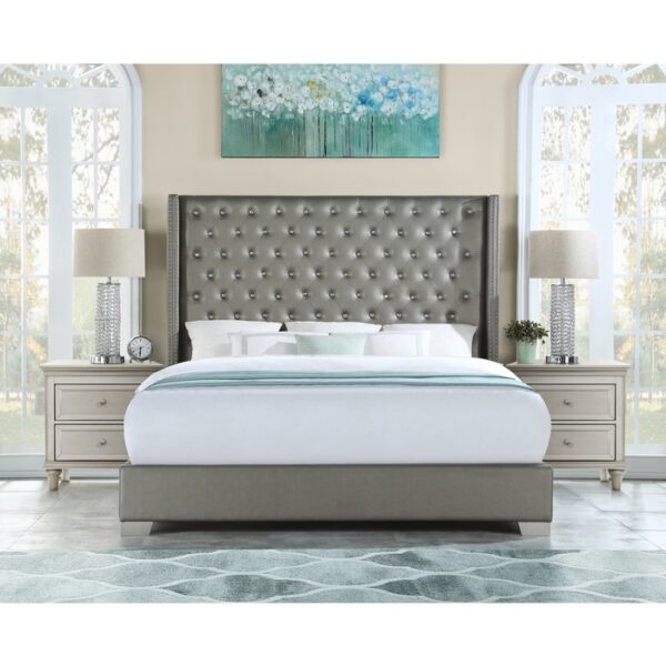 UPHL PU QUEEN BED, SILVER