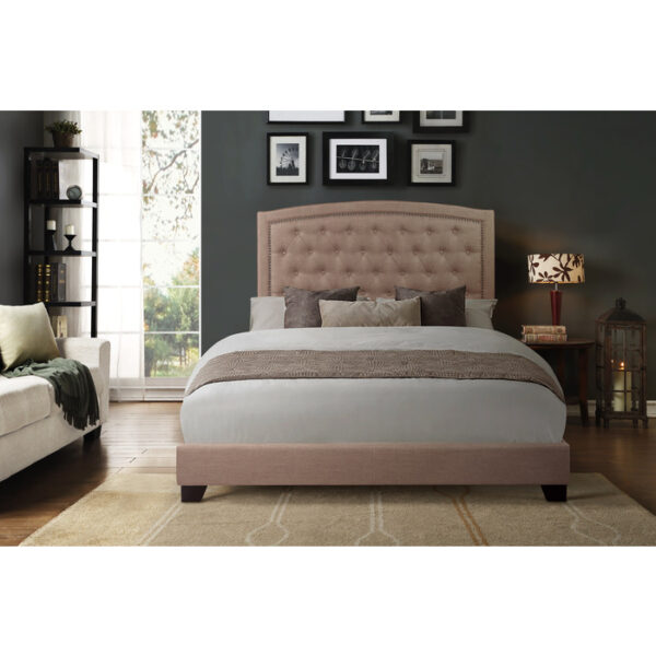 HE-SH275BGE-1  QUEEN BED W/BEIGE FABRIC