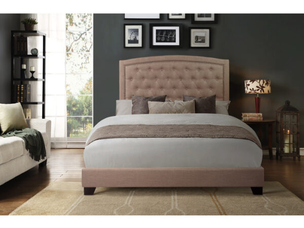 KING BED W/BEIGE FABRIC