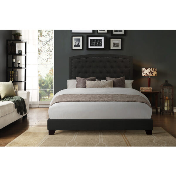 HE-SH275DGR-1  QUEEN BED W/DARK GREY FABRIC