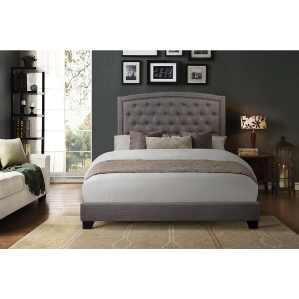 HE-SH275GRY-1  QUEEN BED W/GREY FABRIC