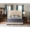 HE-SH278BGE-1  QUEEN BED W/BEIGE FABRIC W/4 SLAT + 8 S.LEG