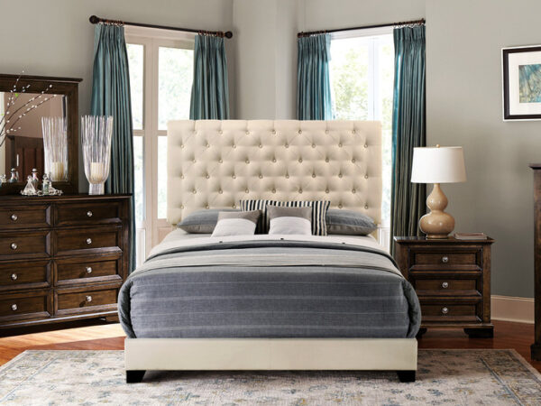 KING BED W/BEIGE FABRIC W/4