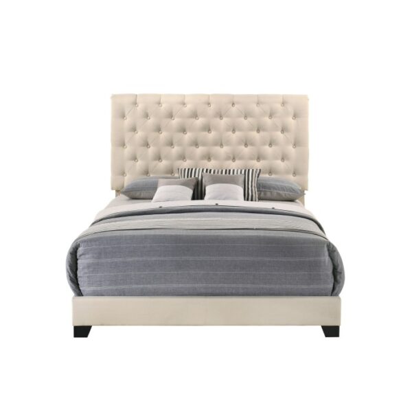 HE-SH278BGE-1  QUEEN BED W/BEIGE FABRIC W/4 SLAT + 8 S.LEG