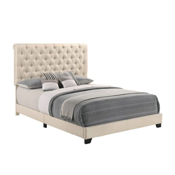KING BED W/BEIGE FABRIC W/4