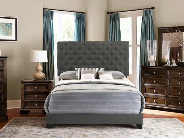 KING BED W/DARK GREY FABRIC