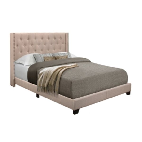 KING BED W/BEIGE FABRIC