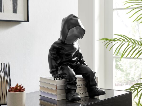 Cool Dude with Hoodie Sculpture // Black & Chrome