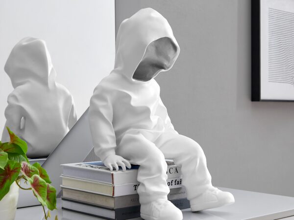 Cool Dude with Hoodie Sculpture // White & Chrome