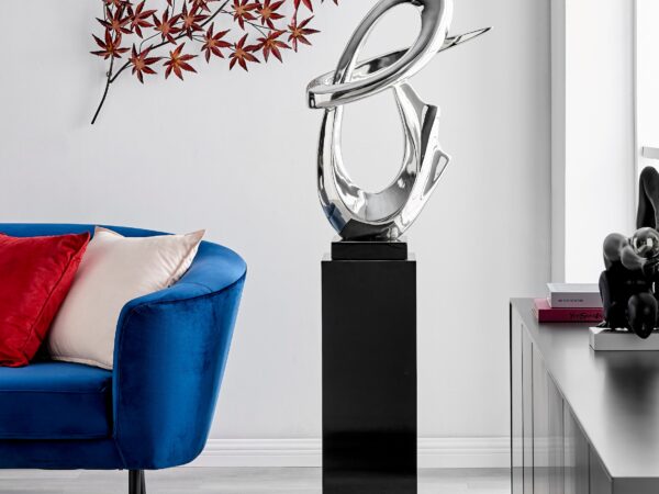 Fluid Abstract 59" Tall Floor Sculpture // Chrome with Black Stand