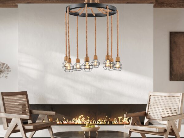 Steel and Ropes 8 Light Chandelier // Black