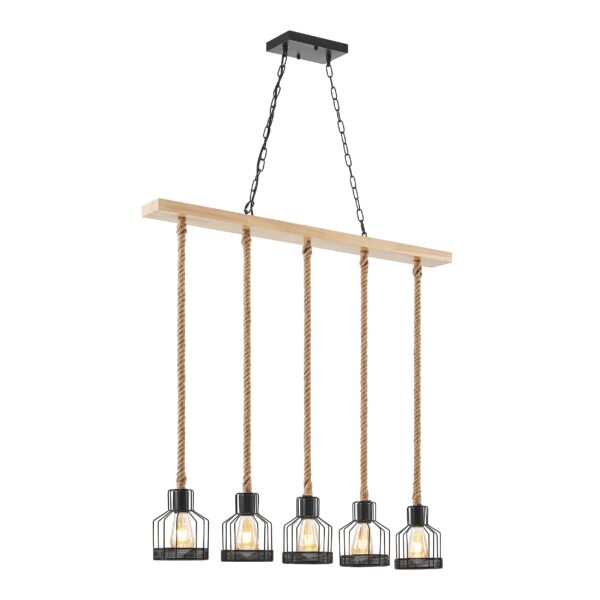 Wood and Ropes 5 Light Chandelier // Black