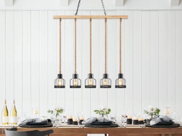 Wood and Ropes 5 Light Chandelier // Black