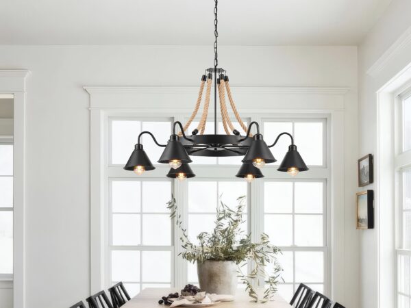 Steel and Ropes 6 Light Chandelier // Black