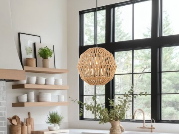 Iron and Ropes 1 Light 11" Diam Pendant // Black and Beige