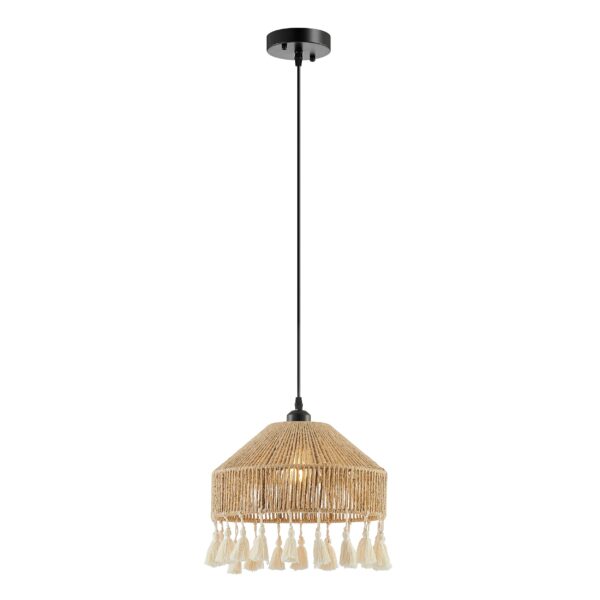 Iron and Ropes 1 Light 13" Diam Pendant // Black and Beige