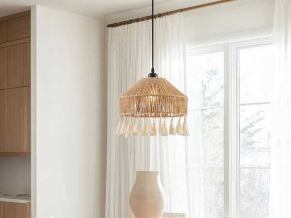 Iron and Ropes 1 Light 13" Diam Pendant // Black and Beige