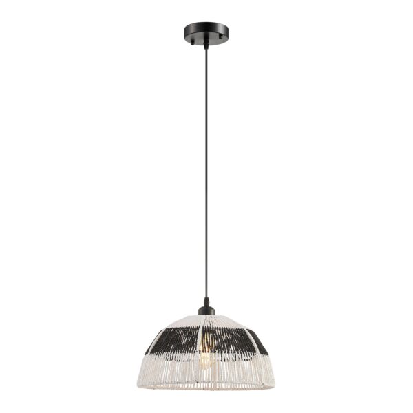 Iron and Ropes 1 Light 14" Diam Pendant // Black and Cream